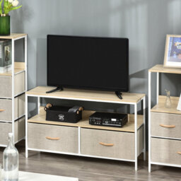 TV Stand Cabinet with 2 Foldable Drawers 98*29*56 cm Steel 1 Piece TV Cabinet Rustic Brown with Foldable Drawers