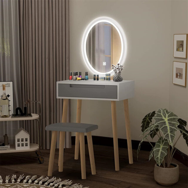 Makeup Vanity Table Set Dressing Table Vanity Cabinet with Stool Dresser with LED Mirror