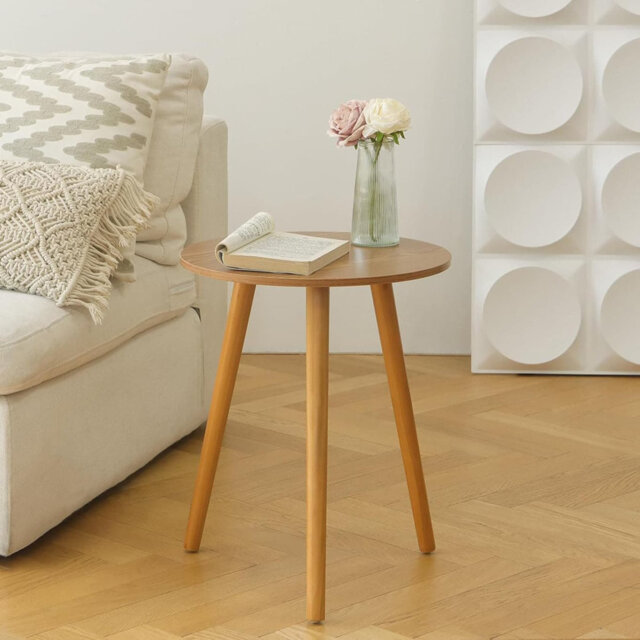 "Small Round Modern Side Table - 16""D x 19.5""H Natural Walnut (Living Room/Bedroom/Office Small Spaces)"