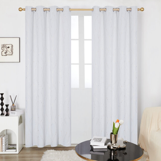 Ivy Bronx Gold Dotted Line Foil Printed Room Darkening Thermal Insulated Curtain Panels Set Of 2