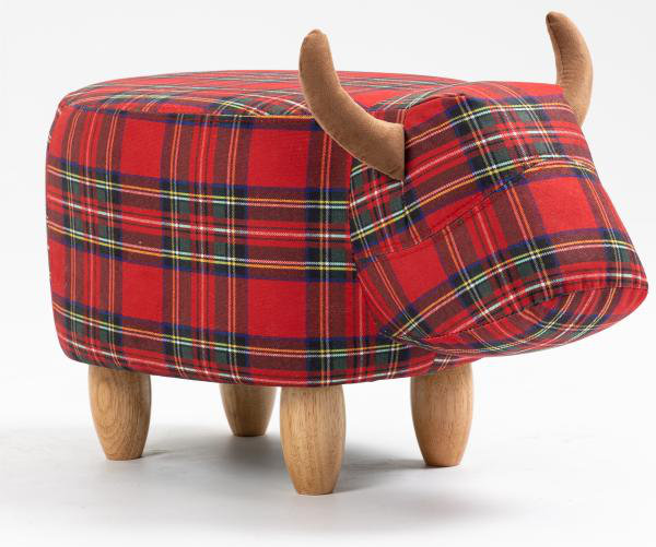 Zara the red tartan cow animal footstool with wooden legs
