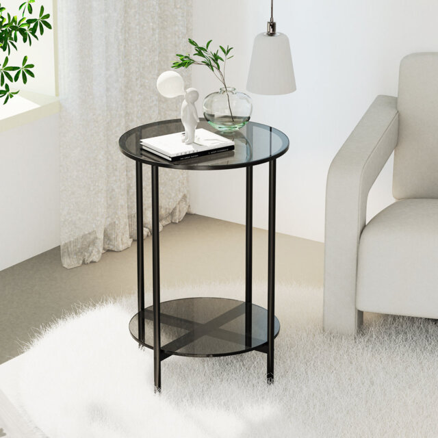 Kiyra Glass Top Cross Legs End Table