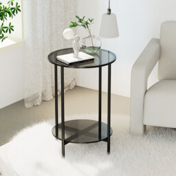 Kiyra Glass Top Cross Legs End Table