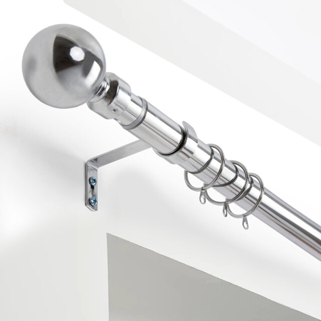 Waloo Premium-Quality Adjustable Plain Metal Curtain Rod for Heavy Room Darkening Panels (with Finials)
