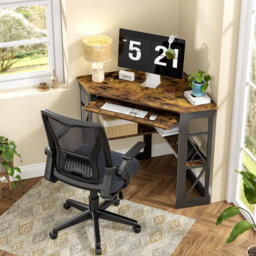 Home Office Desk Set With 1 Office Chair, Corner Desk Computer Desk With Smooth Keyboard Tray And Storage Shelves, Writing Table With Chair For Home O