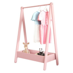 Kids Wooden Hanging Dress Up Clothes Rail Rack Display Stand Extra Storage Shelf