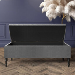 Paris Striped Ottoman Storage Bench - Upholstered Plush Velvet Shoes Bench with Black Turned Wooden Legs