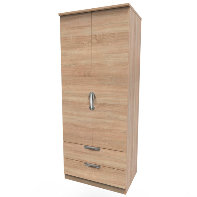 Bhodhini 2 Door 2 Drawer Wardrobe in White Gloss & Bardolino Oak