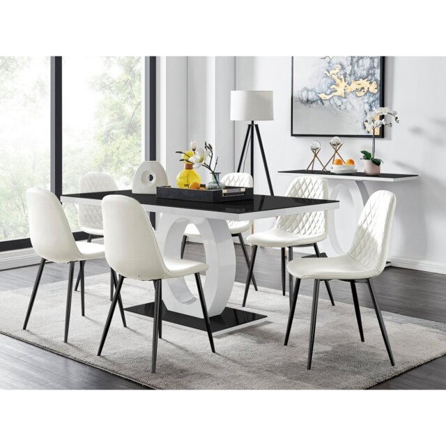 Scottsmoor Modern High Gloss & Glass Dining Table Set - 6 Scandi-Style Faux Leather Dining Chairs