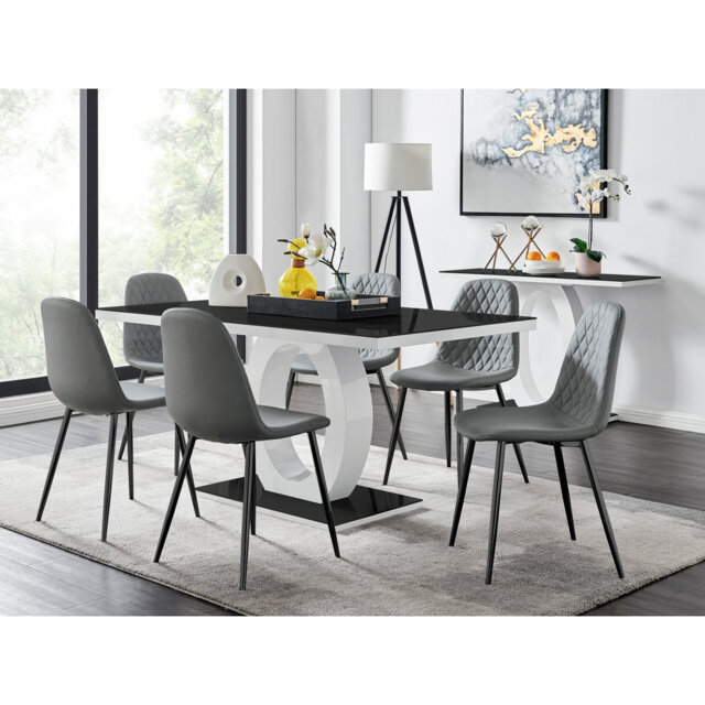 Scottsmoor Modern High Gloss & Glass Dining Table Set - 6 Scandi-Style Faux Leather Dining Chairs
