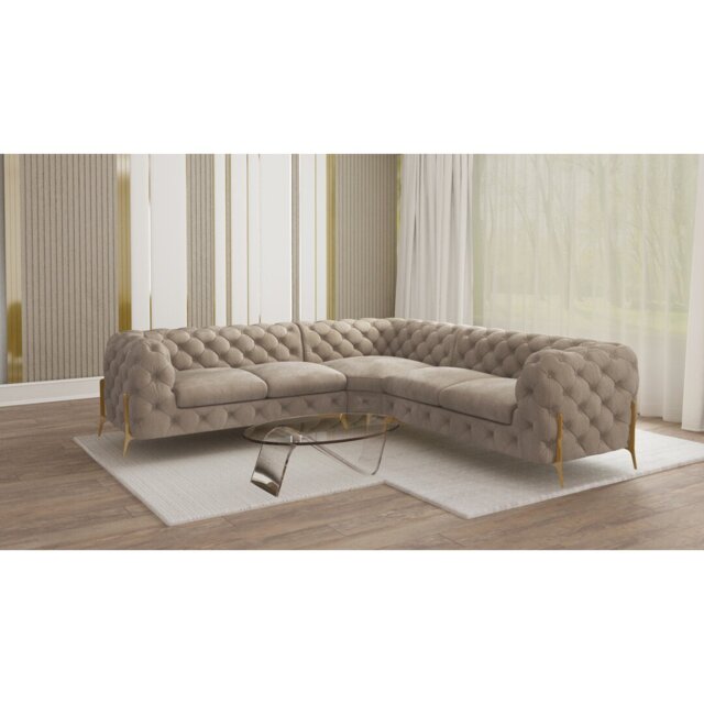 Chesterfield Corner Sofa L-Shape with Gold Metal Legs