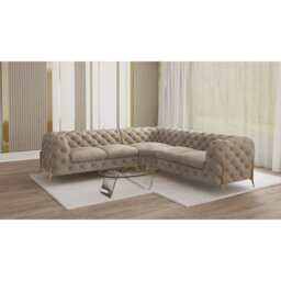 Chesterfield Corner Sofa L-Shape  with Gold Metal Legs