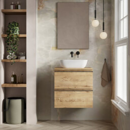 Bethene 700mm Ostippo Oak Wall Hung Vanity Unit With Matching Worktop