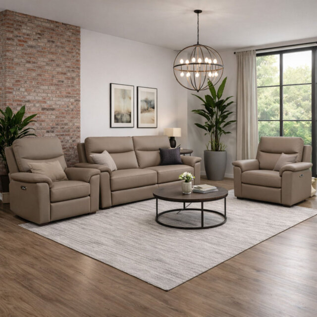 Alessandrina Real Leather Power Recliner 3 + 1 + 1 Sofa Set with USB Charging