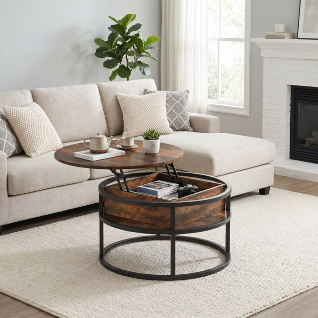 Lift Top Round Coffee Table with Storage
