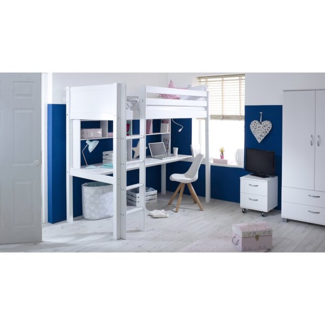 Valorie European Single (90 x 200cm) Mate's & Captain's High Sleeper Loft Bed Bed with Bookcase