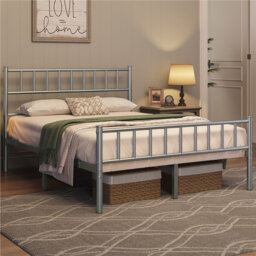 Minimalist Metal Bed Frame with Slatted Headboard