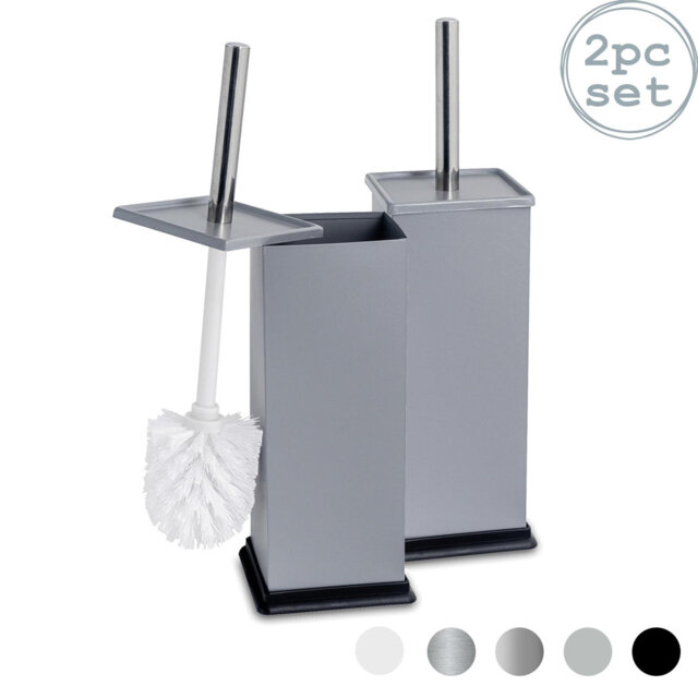 Harbour Housewares - 2x Square Toilet Brushes with Holder - Toilet Cleaning Brush Set with Non Slip Base