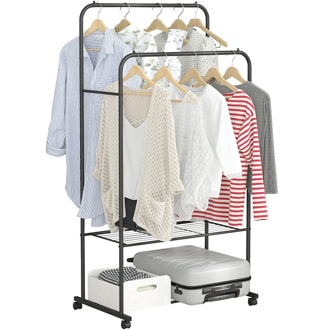 Portable Closet Simple Trending Double Rod Clothing Garment Rack