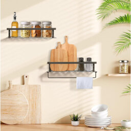 Floating Shelves Iron Wall Mounted Shelf with Towel Bar, Iron Shelves Set of 2