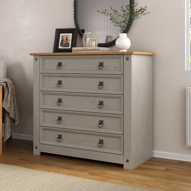 Corona Solid Wood 89cm W 5 - Drawer Chest of Drawers