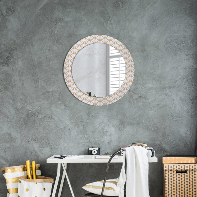 Huldar Round Glass Framed Wall Mounted Accent Mirror in Beige