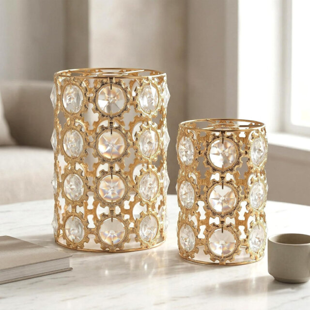 Crystal Drum Lamp Shade in French Gold