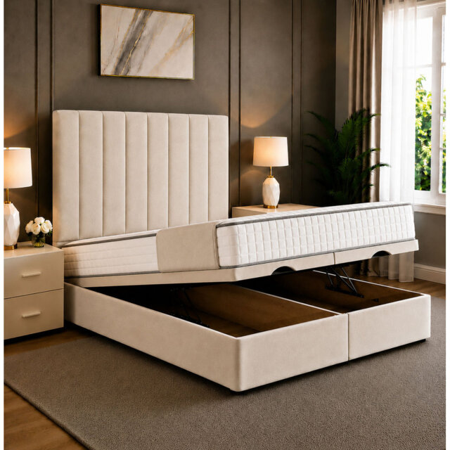 Loren Striped Divan Storage Ottoman Bed Frame