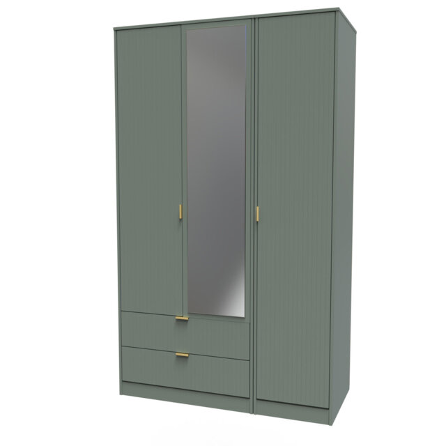 Berklie Triple Mirror Wardrobe with 2 Drawers in Reed Green