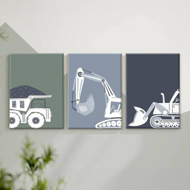 Construction Truck Wall Art Decor Toddler Boys Room Canvas Wall Art Tractor Vehicle Posters Dump Truck Wall Art Kids Bulldozer Pictures Nursery Prints