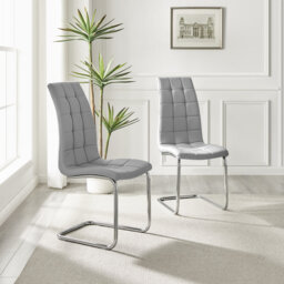 Marietta Chrome Metal and White High Gloss Dining Table Set - 4 Modern Faux Leather Dining Chairs