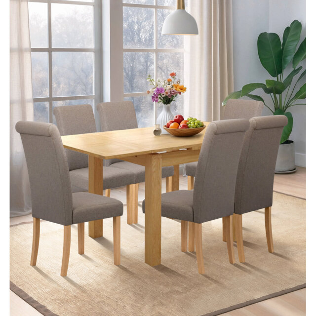 Waverly Oak Small Extending Table With 6 Oak Chairs Steel Grey Seat Pad