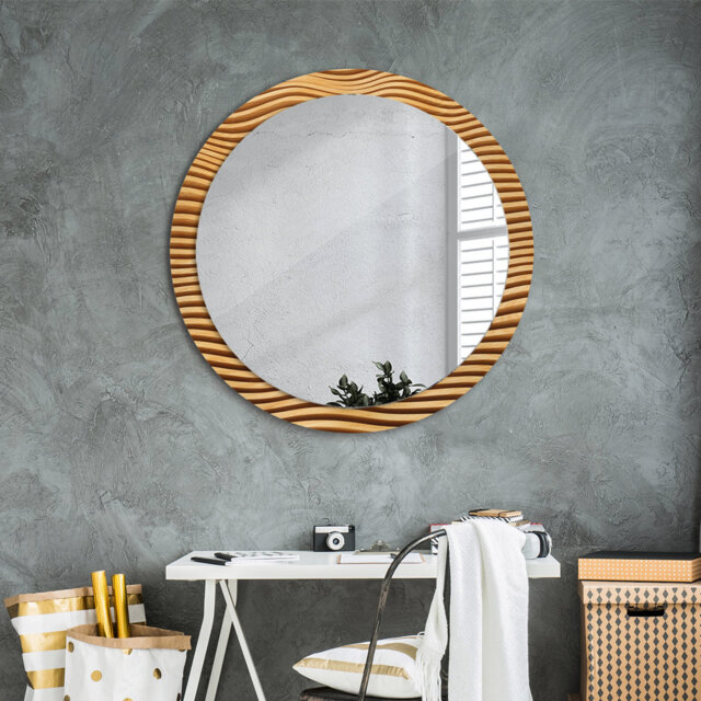 Huldar Round Glass Framed Wall Mounted Accent Mirror in Brown