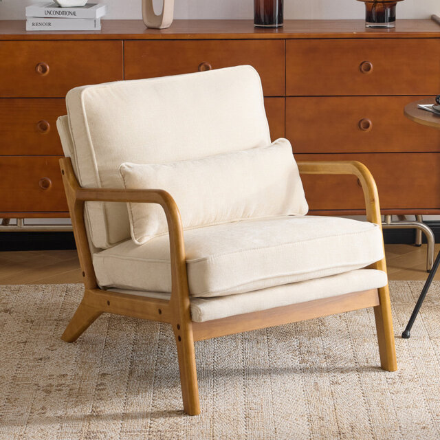 Mid Century Solid Wood Accent Chair Chenille Armchair
