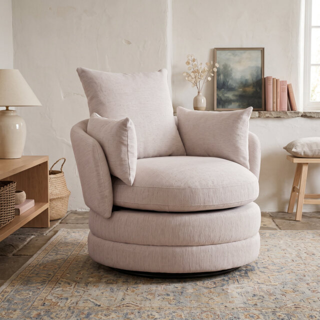 Upholstered Swivel Barrel Chair