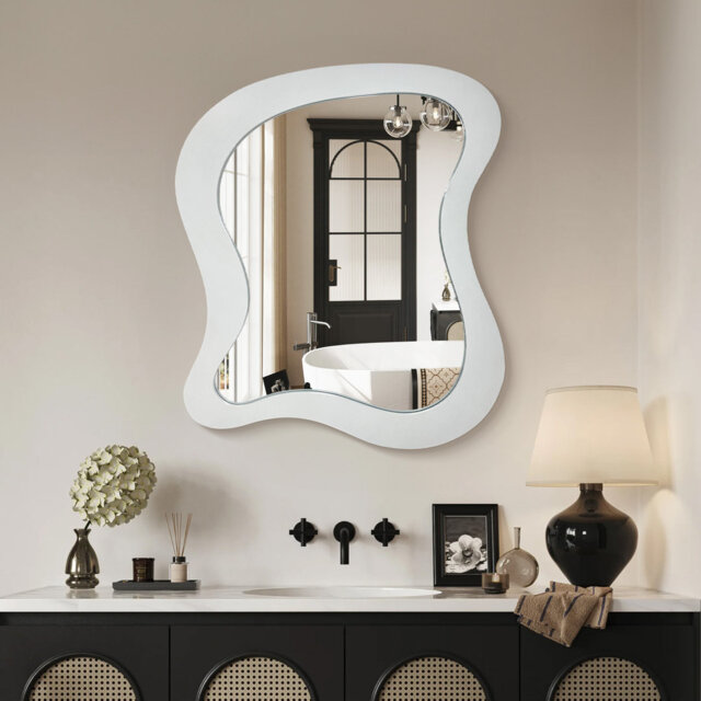 Irregular Wood Framed Wall Mirror Asymmetrical Decorative Wall Mirror