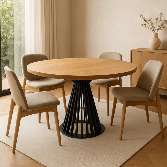Amberley Round Solid Oak Dining Table Hourglass Base