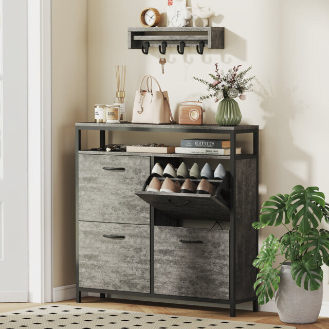 HOMCOM Narrow Shoe Cabinet with 4 Flip Drawers 12-20 Pairs