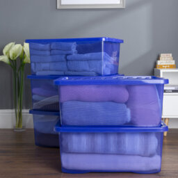 Wham Crystal 45L Plastic Storage Boxes Set of 5 Tint Spectrum Blue