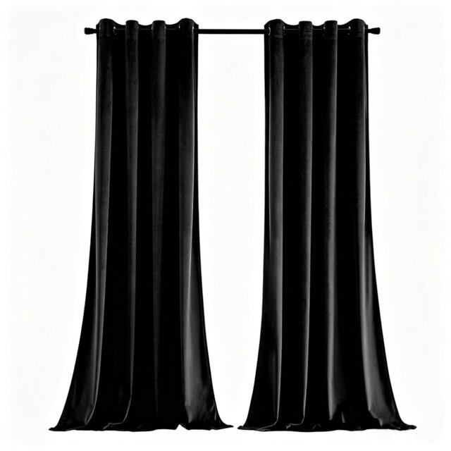 Black Velvet Room Darkening Curtains - Thermal & Elegant Home Decor 132x213 cm , 2 Panels