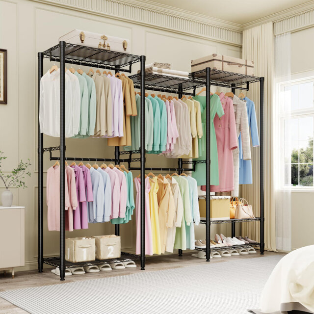 Heavy Duty Metal Garment Rack - Freestanding Closet Organizer System - Adjustable Shelves & Hanging Rods - Large Capacity Storage for Bedroom, Laundry