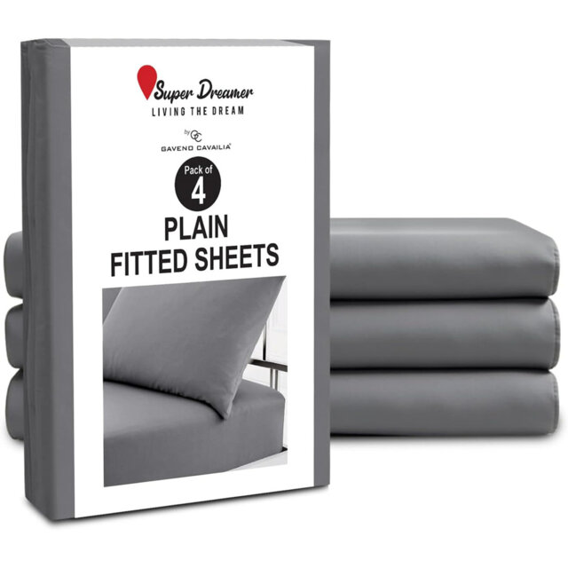 Pack of 4 Plain Dyed Fitted Sheets Microfiber - Soft and Breathable Microfiber Bedding for Ultimate Comfort & Easy Care