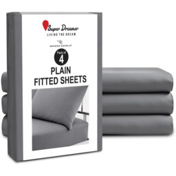 Pack of 4 Plain Dyed Fitted Sheets Microfiber - Soft and Breathable Microfiber Bedding for Ultimate Comfort & Easy Care