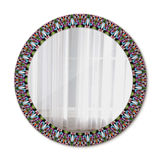 Huldar Round Glass Framed Wall Mounted Accent Mirror in Pink/Green/Red