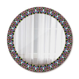 Huldar Round Glass Framed Wall Mounted Accent Mirror in Pink/Green/Red