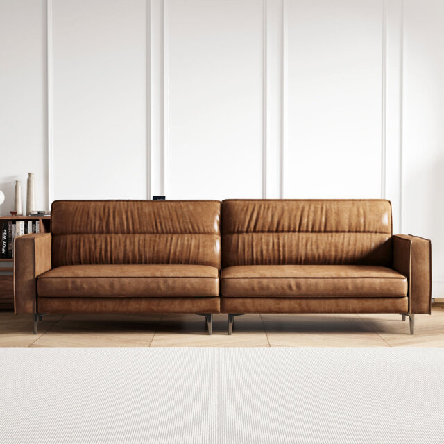 "Chesterfield Sofa 86.8"" Brown Leather 2-3 Seater - Vintage Tufted Sofa for Living Room, Apartment & Office"