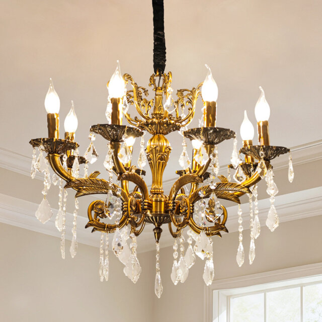 6-light Antique Bronze Crystal Chandelier Candle Pendant Light Fixture With K9 Crystals For Dining Room & Kitchen Island