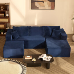 272cm Left Chaise Modular Sectional Sofa Bed, Corduroy, Black