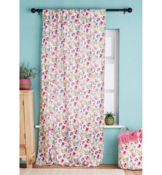 Indian Floral Flower Design Pale Whit Cotton Block Print Curtain Panel