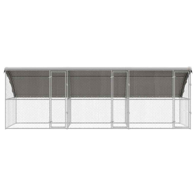 Dog Kennel With Storage Silver Galvanised Steel Outdoor Housing Shelter